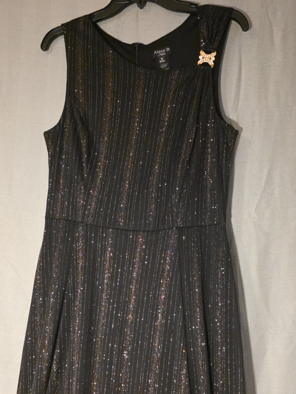 Alexa B Black Metallic-Striped Sleeveless Maxi Dress